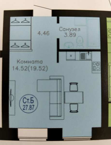 1-к квартира, 27 кв.м.