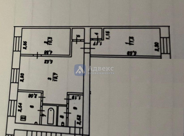 Квартира 3-комн., 56 м²