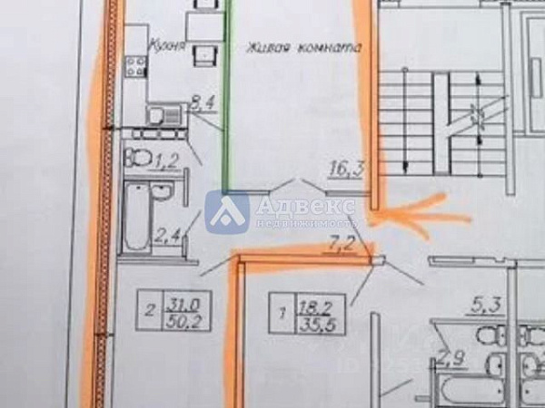 Квартира 2-комн., 60 м²