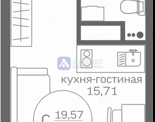 Квартира студия, 23.6 м²