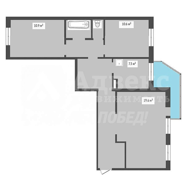 Квартира 3-комн., 70.8 м²
