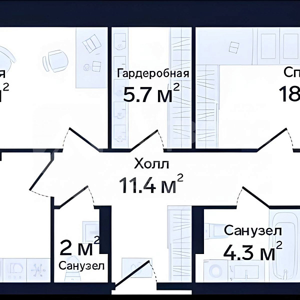 Квартира 3-комн., 86 м²