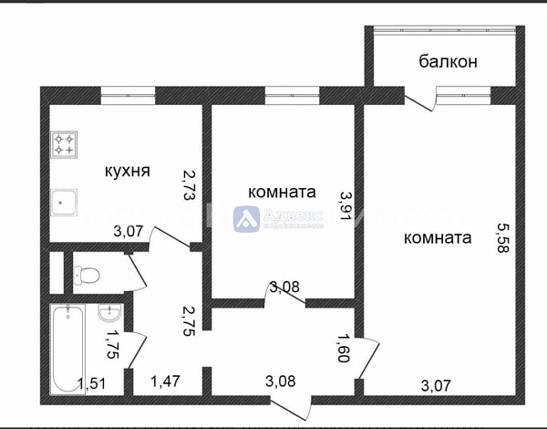 Квартира 2-комн., 49.8 м² Квартира 2-комн., 49.8 м²