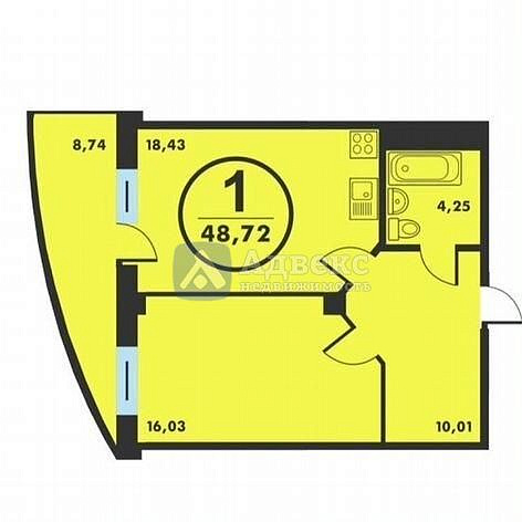 Квартира 1-комн., 48.72 м² Квартира 1-комн., 48.72 м²