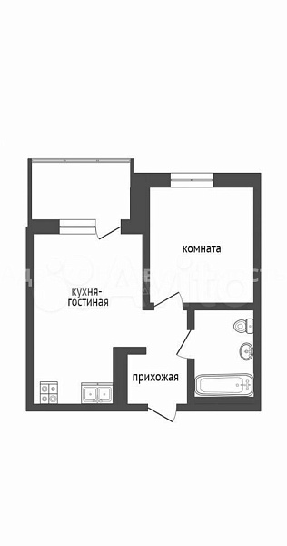 Квартира 1-комн., 33.7 м²