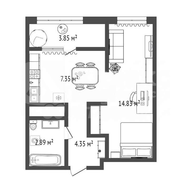 Студия, 31 кв.м.