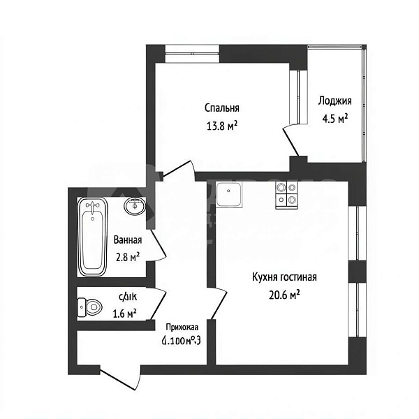1-к квартира, 48 кв.м.