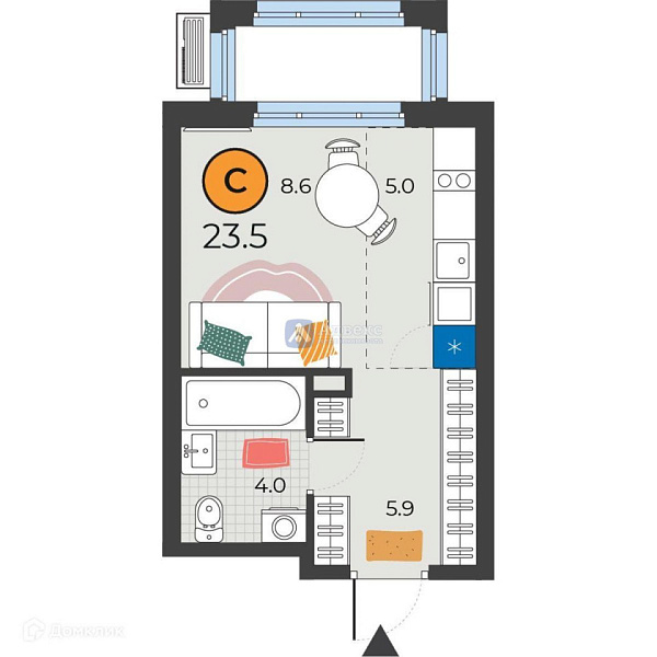 Студия в новостройке, 23 кв.м.