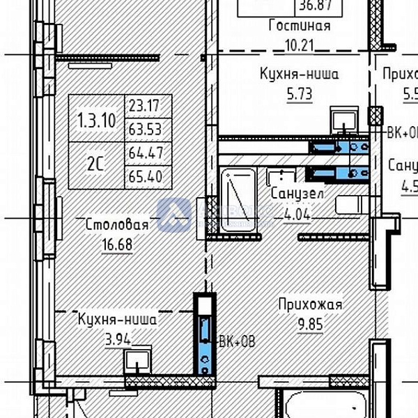 Квартира 2-комн., 63.3 м²