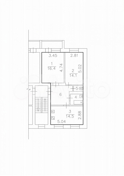 2-к квартира, 57 кв.м.