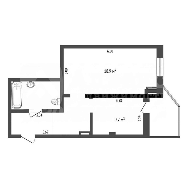 Квартира 1-комн., 42 м²