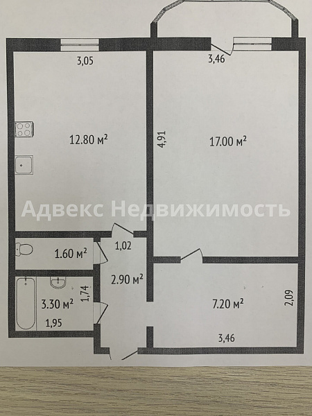 1-к квартира, 45 кв.м.