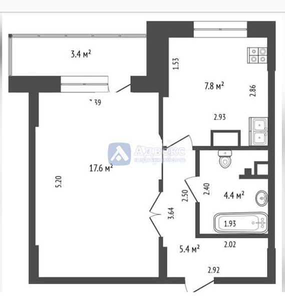 Квартира 1-комн., 35.2 м²