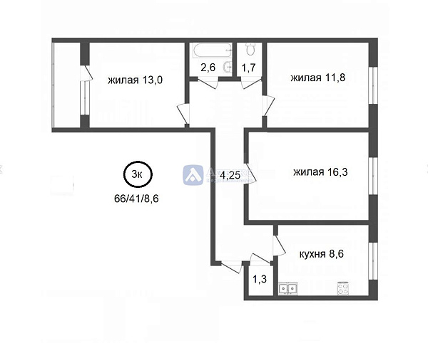 3-к квартира, 66 кв.м. 3-к квартира, 66 кв.м.
