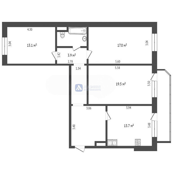 Квартира 3-комн., 86.1 м² Квартира 3-комн., 86.1 м²