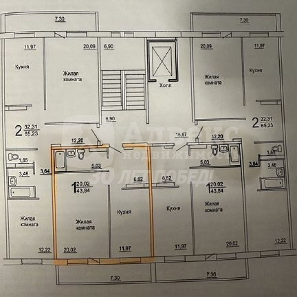 1-к квартира, 43 кв.м.