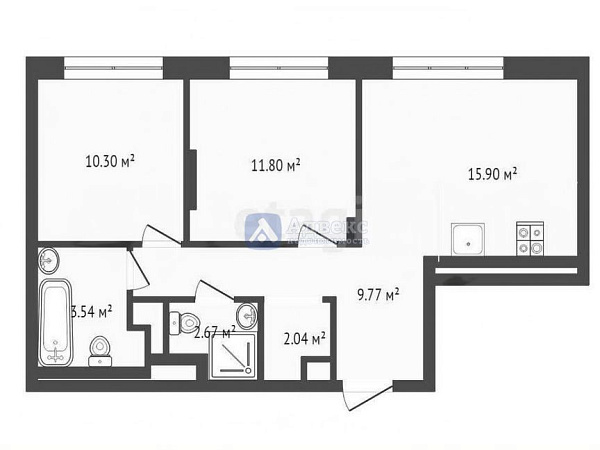 2-к квартира, 56 кв.м.