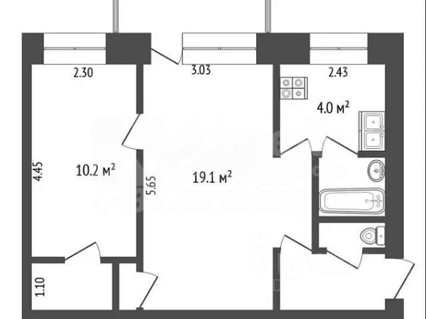 Квартира 2-комн., 43 м²
