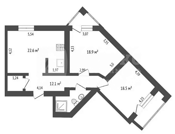 Квартира 2-комн., 80 м²