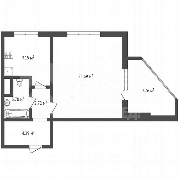 1-к квартира, 45 кв.м.