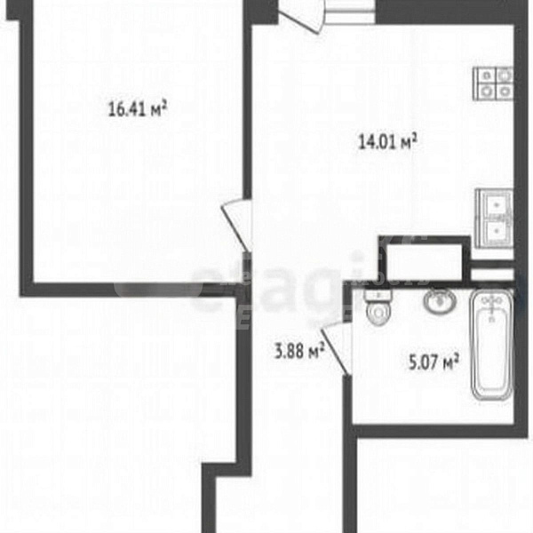 1-к квартира, 46 кв.м.