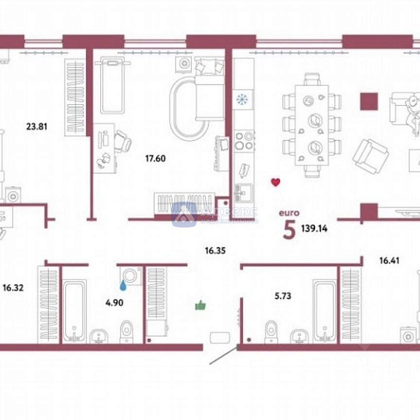 Квартира 5-комн., 139.8 м²