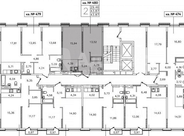 1-к квартира, 43 кв.м.