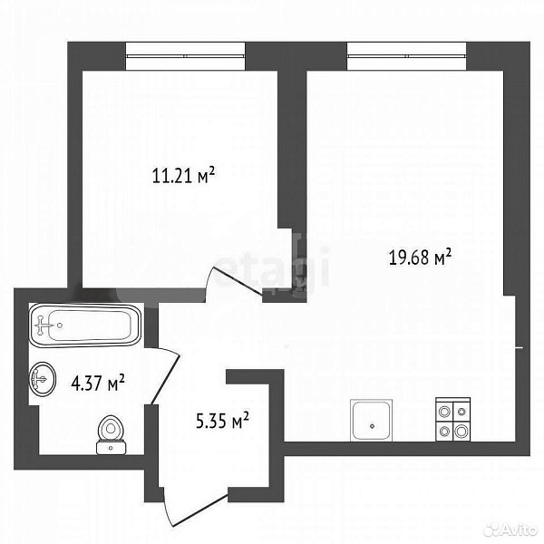 Квартира 1-комн., 40.6 м²