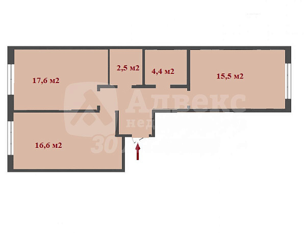 Квартира 2-комн., 74.3 м²