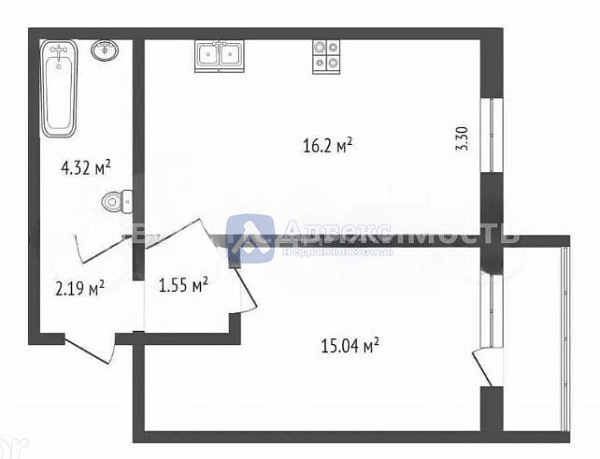 Квартира 1-комн., 39.3 м² Квартира 1-комн., 39.3 м²