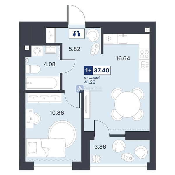 1-к квартира в новостройке, 37 кв.м.