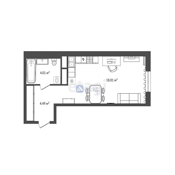 Квартира студия, 24 м²