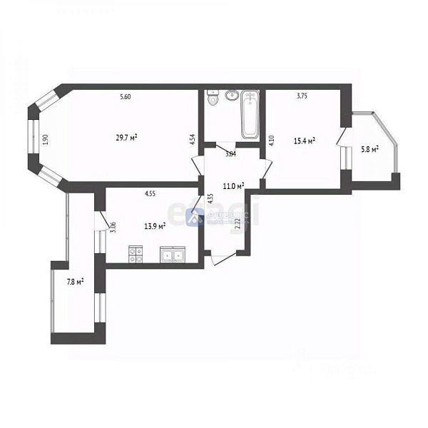 2-к квартира, 75 кв.м.
