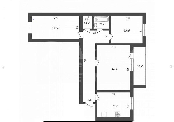 Квартира 3-комн., 58.2 м²