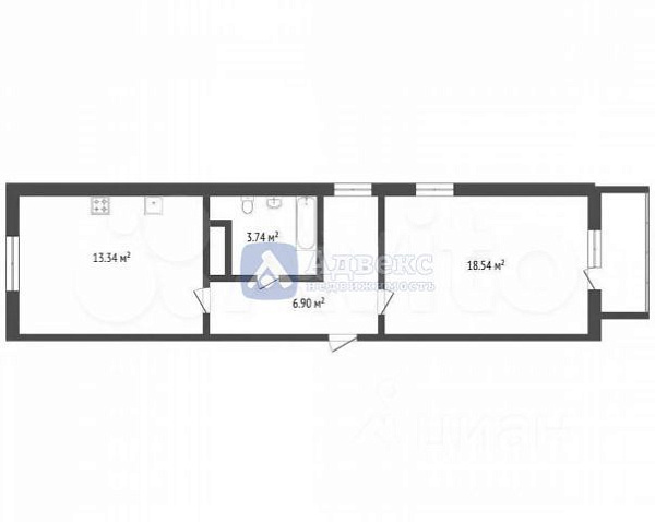 1-к квартира, 43 кв.м.