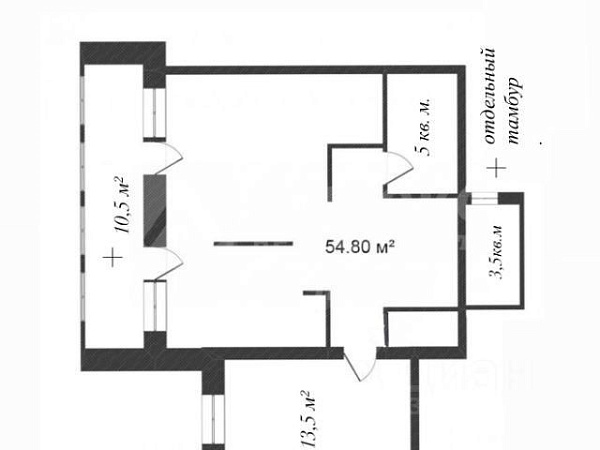 2-к квартира, 55 кв.м.