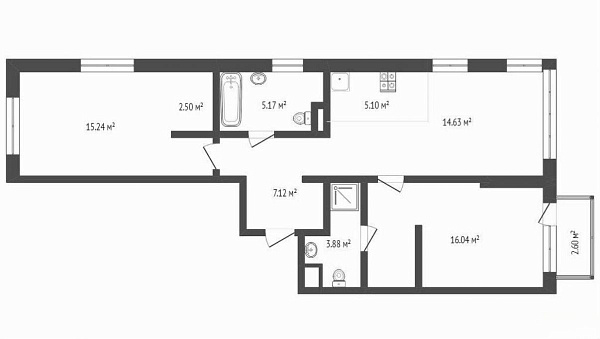 Квартира 2-комн., 69.7 м²