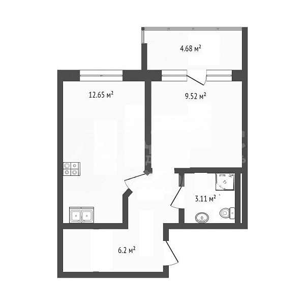 Квартира 1-комн., 33.1 м²
