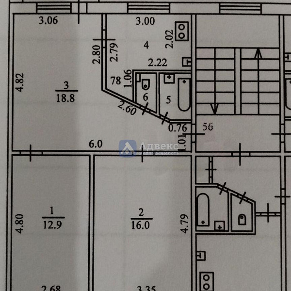 Квартира 3-комн., 58 м²