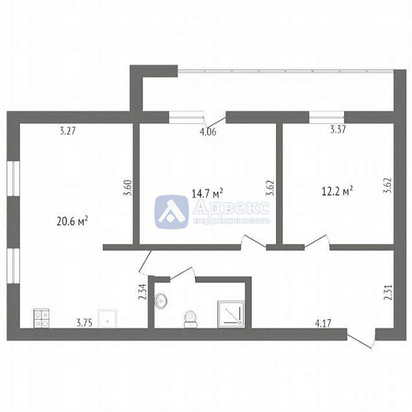 2-к квартира, 67 кв.м.