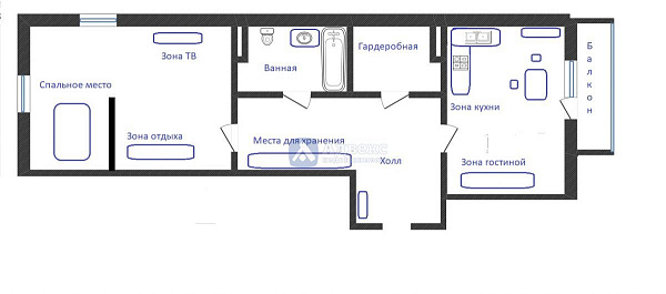 1-к квартира, 59 кв.м.