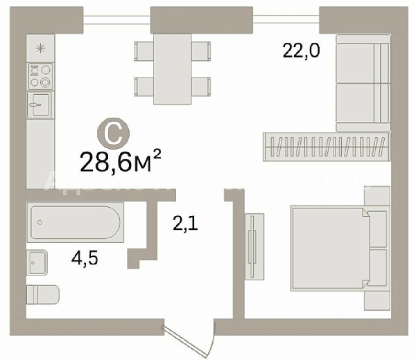 Квартира студия, 28 м²