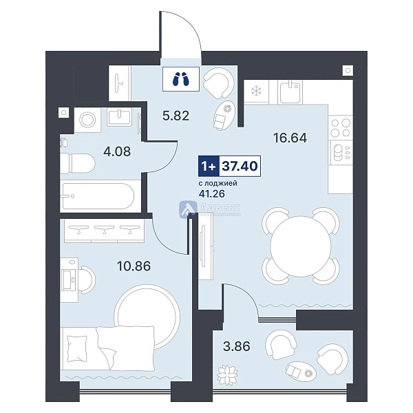 1-к квартира в новостройке, 37 кв.м.