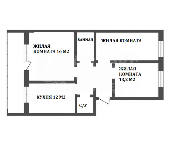 Квартира 3-комн., 71.5 м²