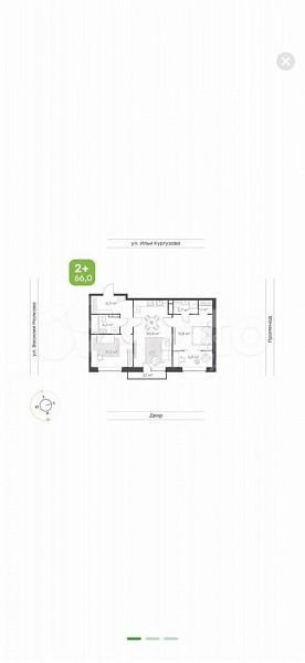 2-к квартира, 65 кв.м.